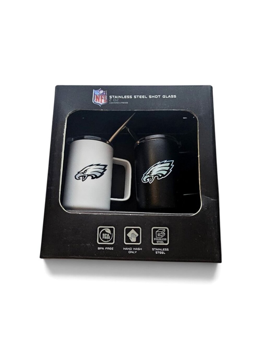 Philadelphia Eagles 2Pk Shot Glass Steins Stainless Steel Metal Straw Vac Seal